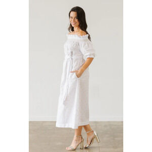 Dondolo x Pencil + Paper Co Midi Dress Size XS Puff Sleeve Gold Hearts White